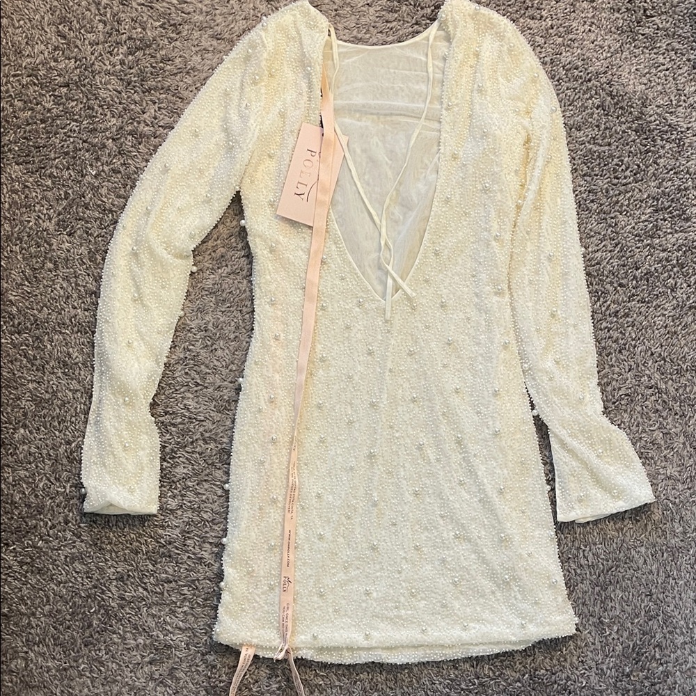Oh Polly Beaded Cream Long Sleeve Dress - Picture 9 of 10